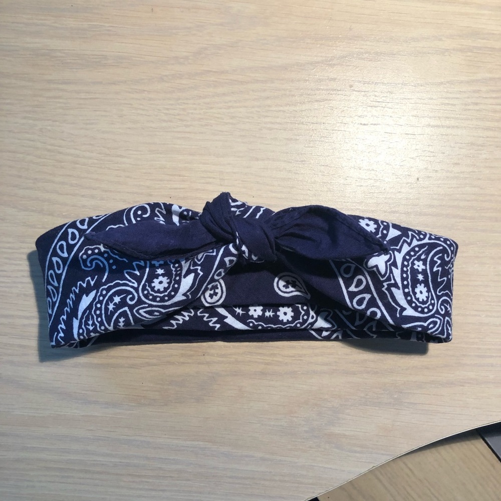 Cotton headband -OS- Paisley Print in blue and white